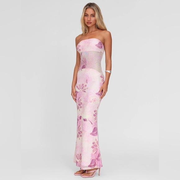 [NWT] Tiger Mist Morgan Dress - Strapless Pink Floral Maxi - Small - Picture 3 of 14